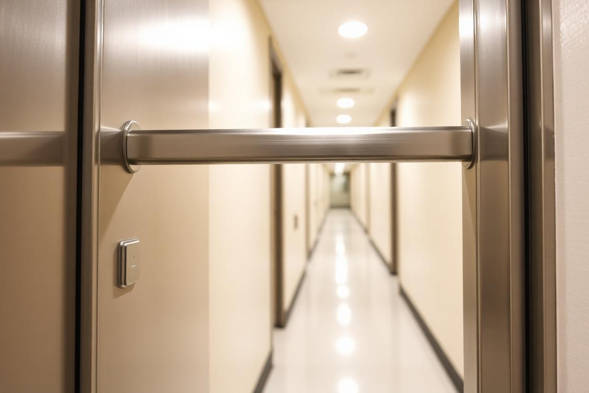 Panic exit bar push device installed on a commercial steel door